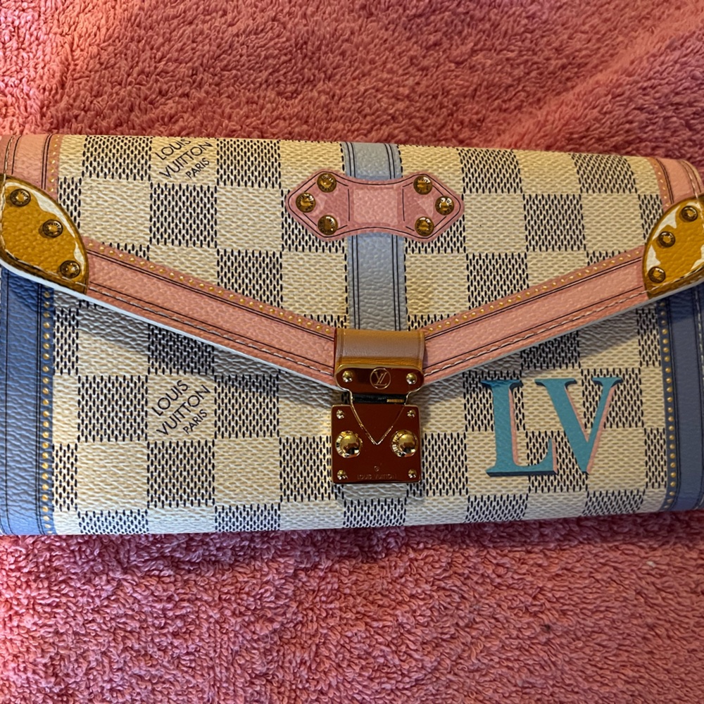 Louis Vuitton Monogram Damier Azur Summer Trunks Sarah Wallet -Authentic